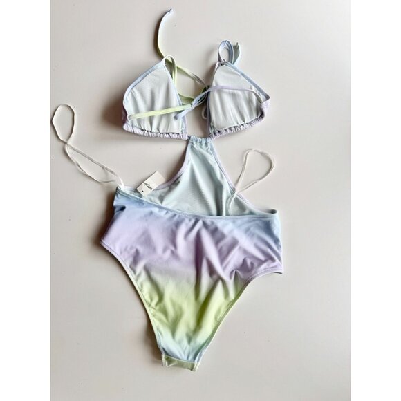 NWT AERIE Lime Fizz Ombre Cut Out One Piece Cheeky Swimsuit, Size M - Picture 9 of 16